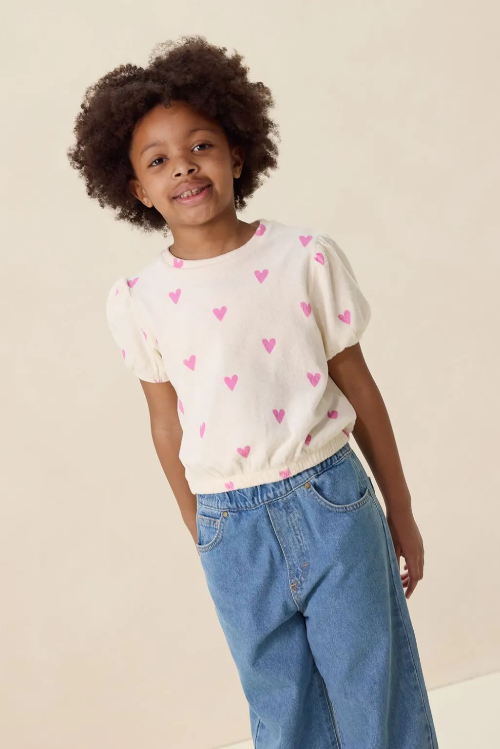 Wit badstof T-shirt met hartjes