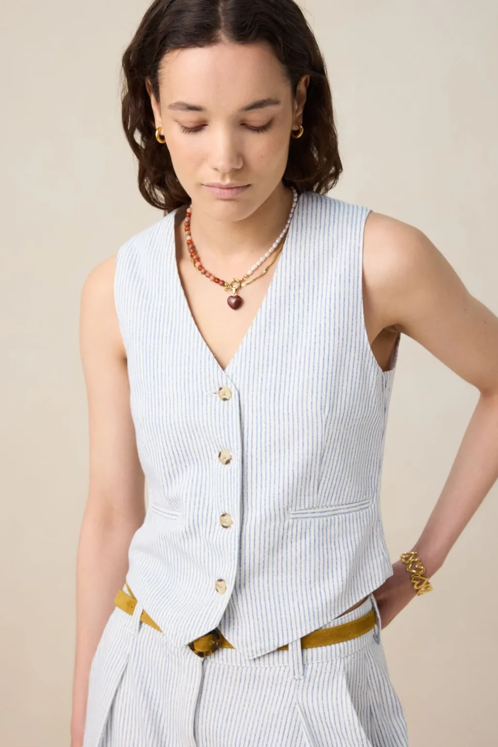 Wit gestreept gilet