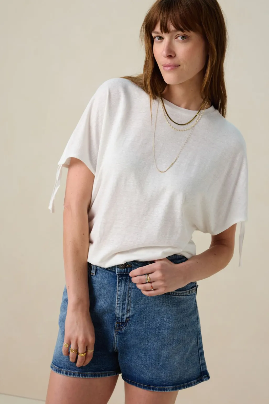 Wit linnenmix T-shirt