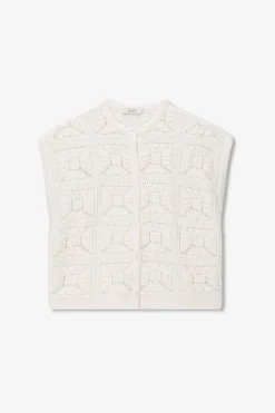 Wit mouwloos crochet vest