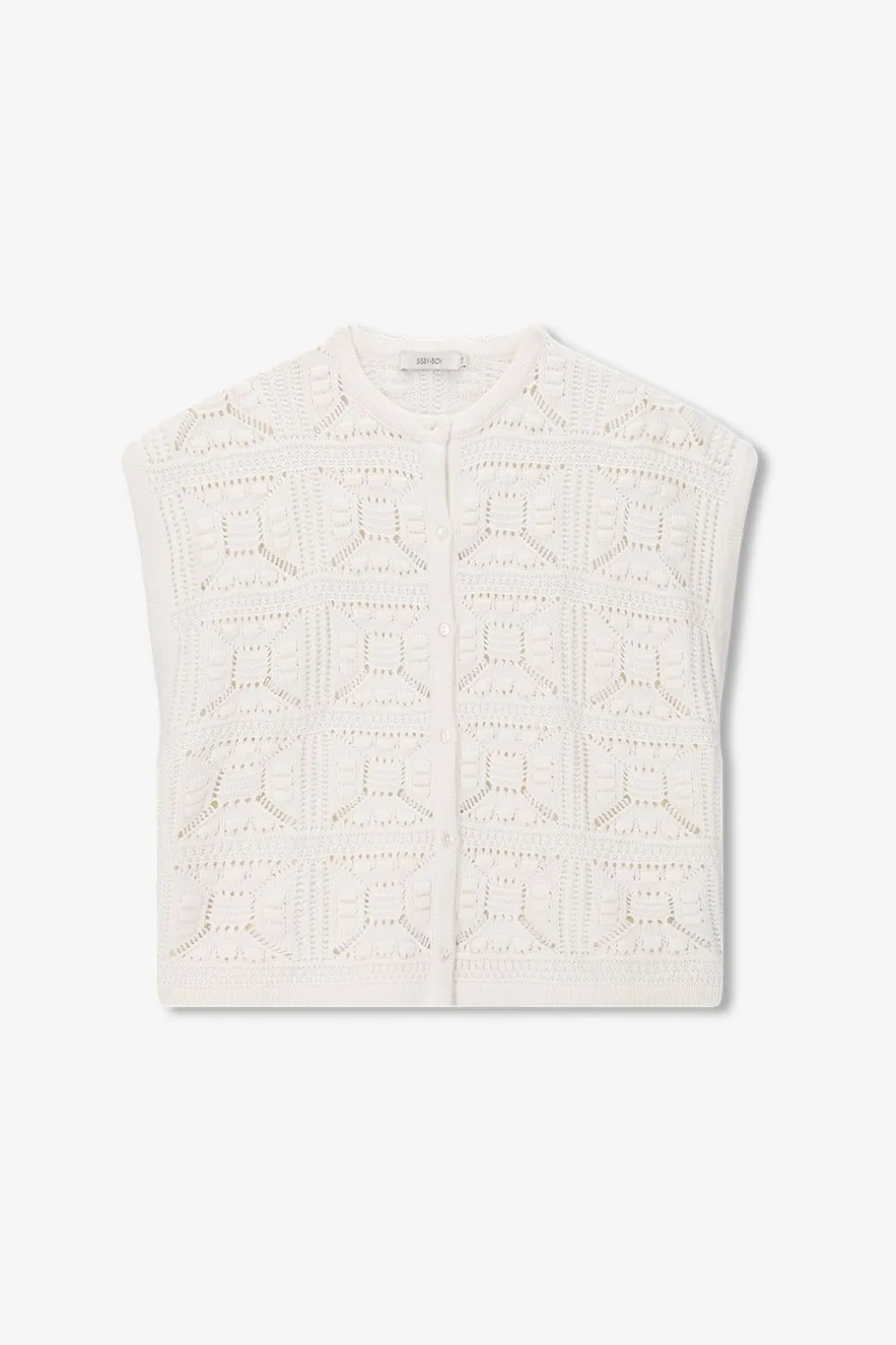 Wit mouwloos crochet vest