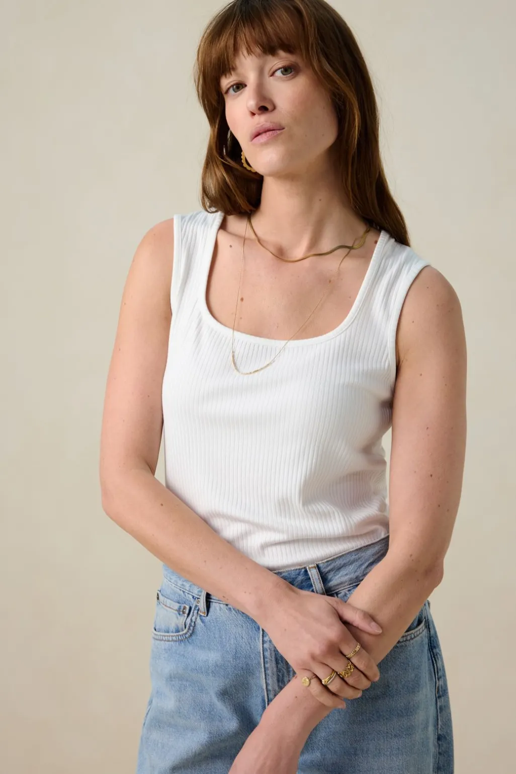 Wit rib singlet