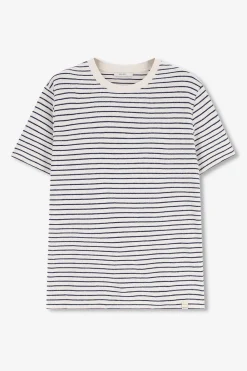 Wit T-shirt met donkerblauwe strepen