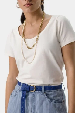 Wit T-shirt met korte pofmouwen