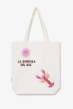 Witte canvas shopper met embroidery