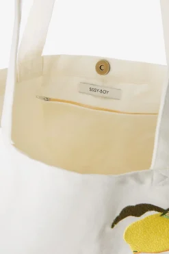 Witte canvas shopper met embroidery