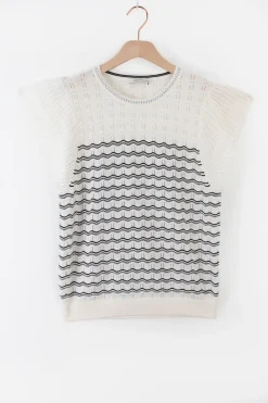 Witte gebreide top met strepen