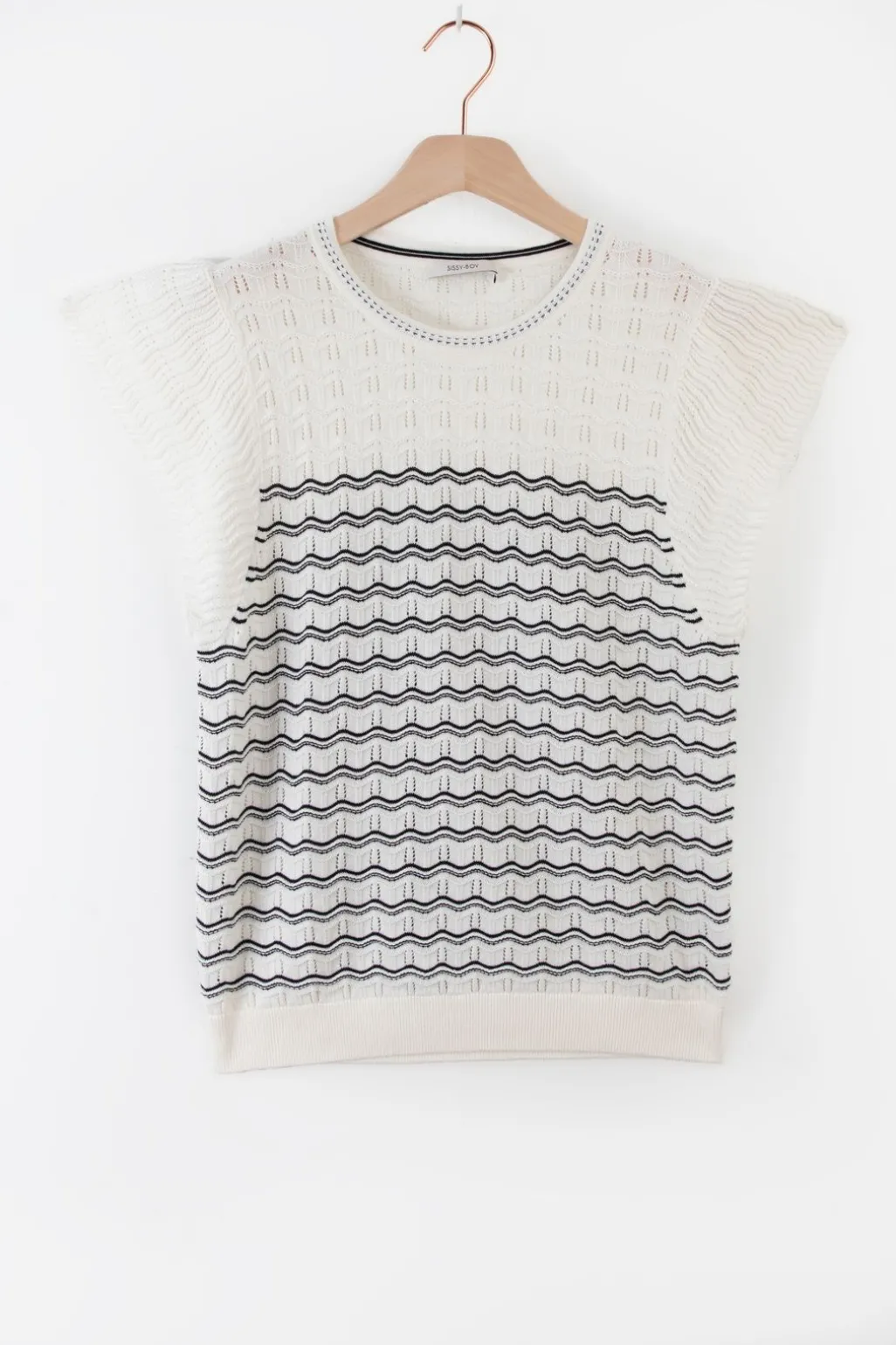 Witte gebreide top met strepen