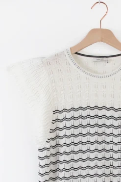 Witte gebreide top met strepen