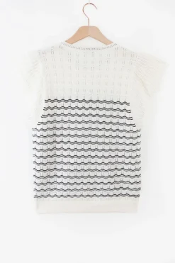 Witte gebreide top met strepen