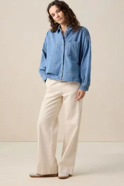 Witte high waist wide leg jeans met rits
