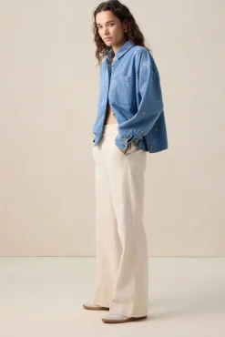 Witte high waist wide leg jeans met rits