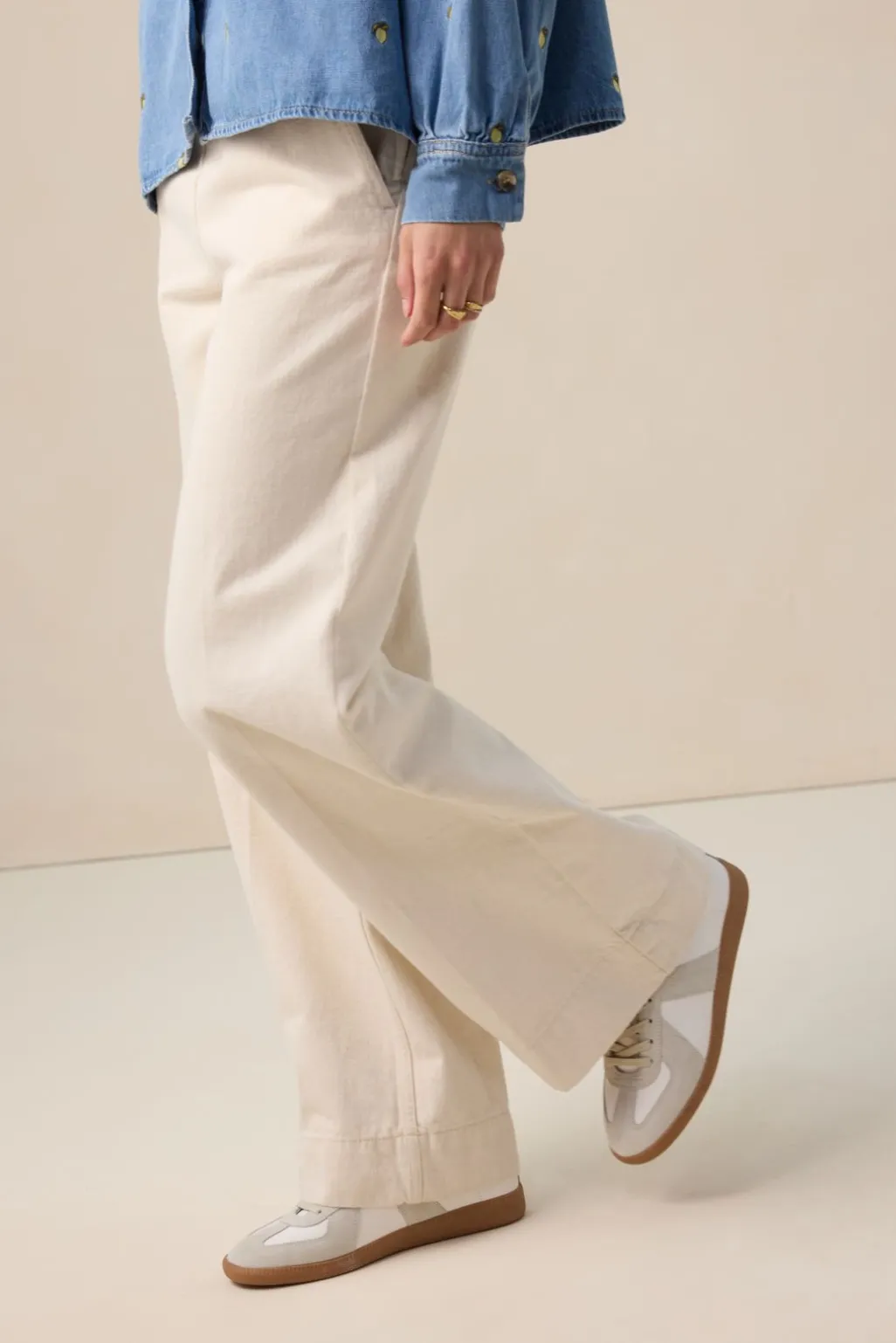 Witte high waist wide leg jeans met rits
