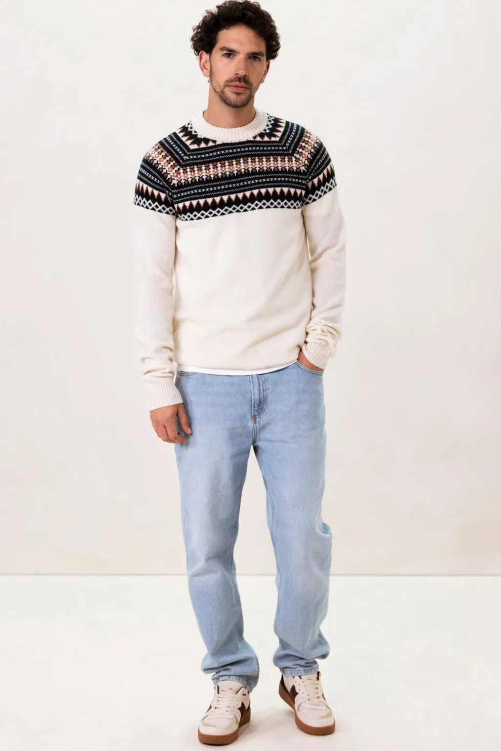 Witte jacquard trui