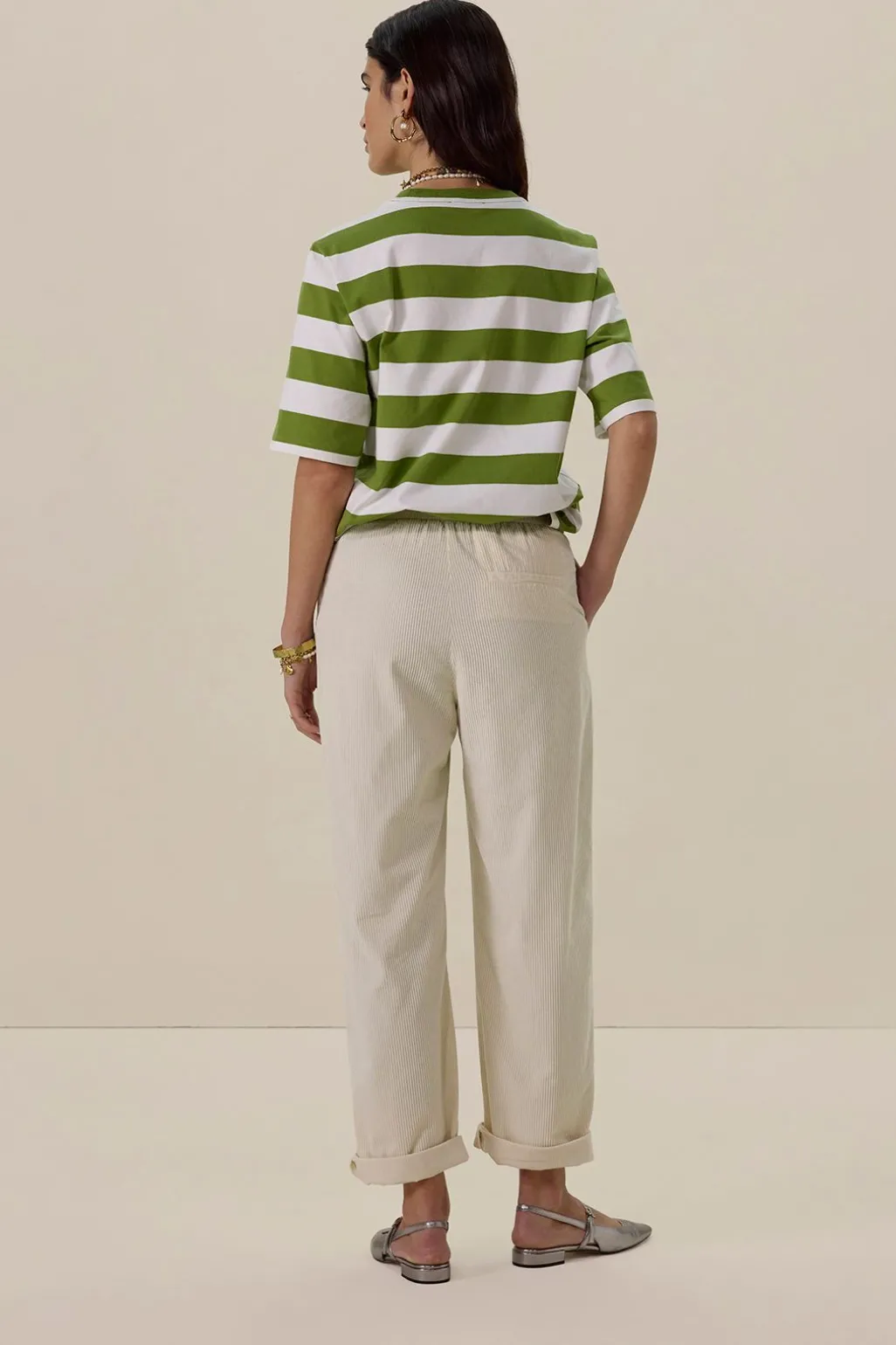 Witte mid waist wide leg corduroy broek