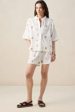 Witte mousseline short met embroidery