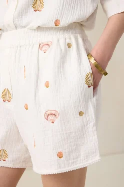 Witte mousseline short met embroidery