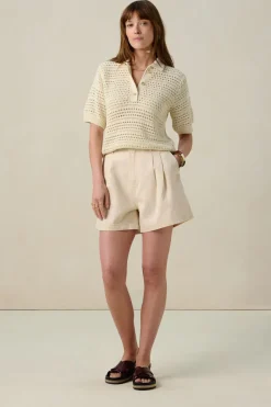 Witte open gebreide polo
