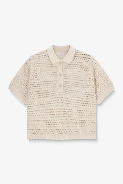 Witte open gebreide polo