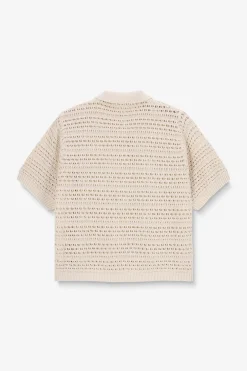 Witte open gebreide polo