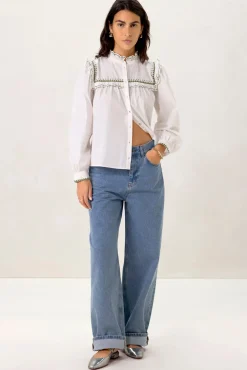 Witte poplin blouse met borduurwerk