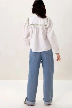 Witte poplin blouse met borduurwerk
