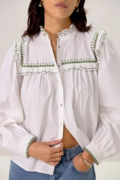 Witte poplin blouse met borduurwerk