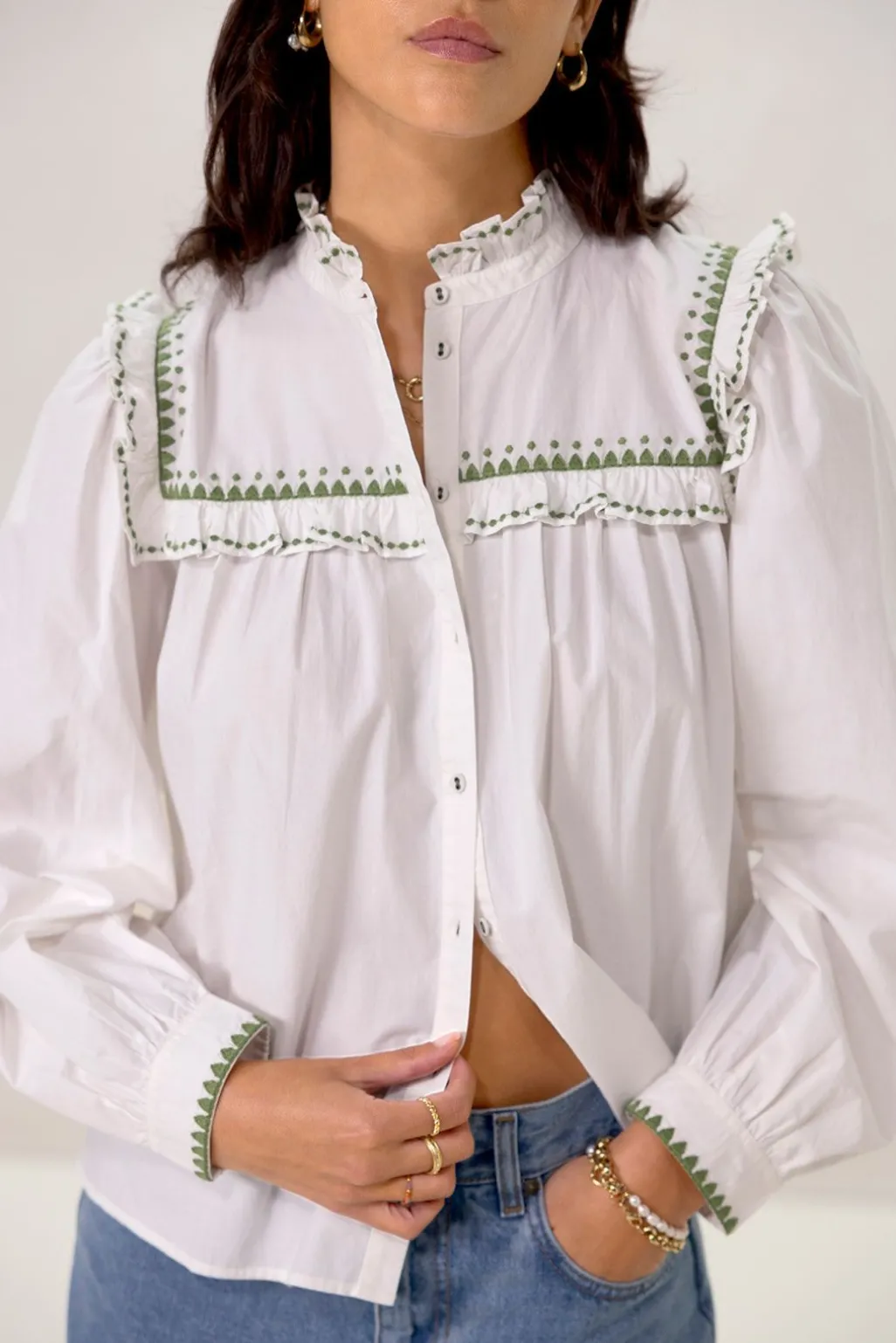 Witte poplin blouse met borduurwerk