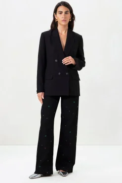 Zwarte high waist straight leg jeans met embroidery