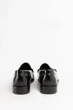 Zwarte leren loafer met leopard print