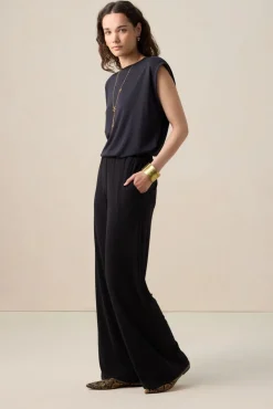 Zwarte mid waist jersey broek
