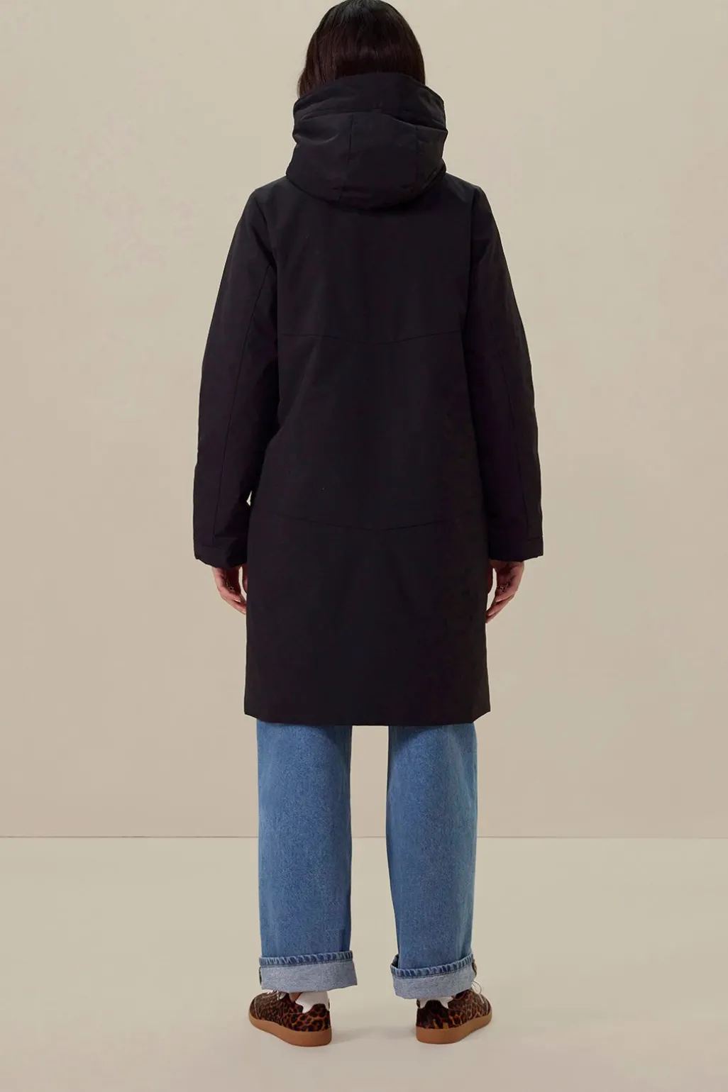 Zwarte parka met uitneembare faux fur voering