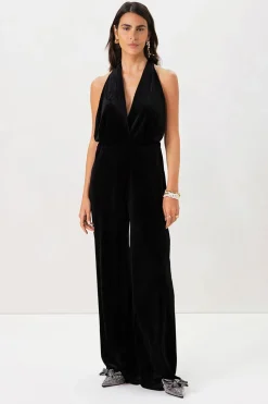 Zwarte velvet halter jumpsuit