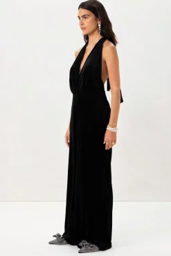 Zwarte velvet halter jumpsuit