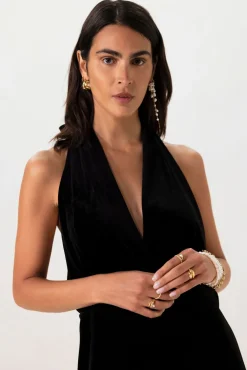 Zwarte velvet halter jumpsuit