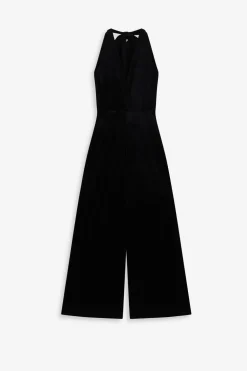 Zwarte velvet halter jumpsuit