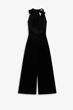 Zwarte velvet halter jumpsuit