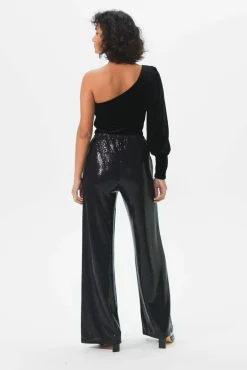 Zwarte velvet one shoulder top